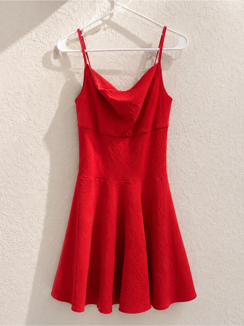 Deep Hot Pink Cowl-Neck Red Midi Dress with Spaghetti Straps